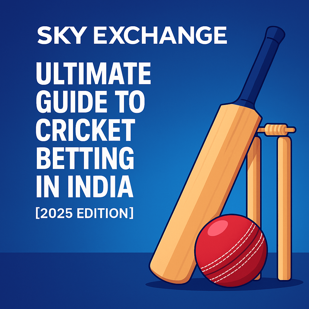 Illustration of cricket bat, ball, and stumps for cricket betting guide on Sky Exchange